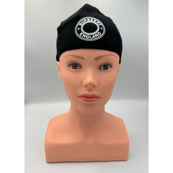 Burberry BB Roundel Logo Graphic Cashmere Blend Beanie Black - Picture 8 of 10